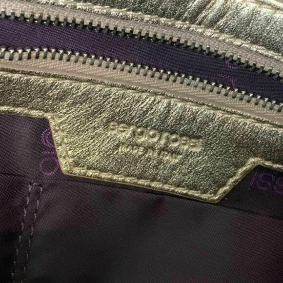 Sergio Rossi Italy Shoulder Bag Gold Baguette Handbag Charm Leather Purple Linin - Picture 5 of 7